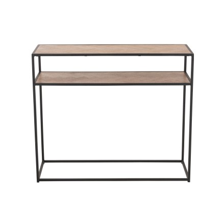 Consola de madera natural y metal negro de 100x35x85cm.