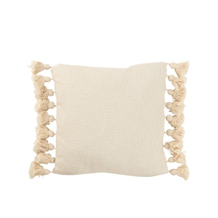 Coussin carré avec floche en coton beige 49x48x16 cm - Coussin d'extérieur