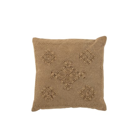 Coussin avec broderie en coton marron 45x45x15 cm