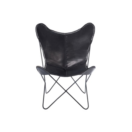 Chaise lounge en métal et cuir noir 92x65x90 cm
