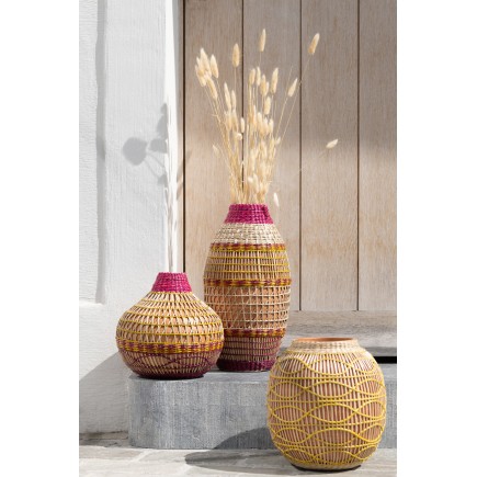 Vaso in legno intrecciato multicolore 23x23x27 cm
