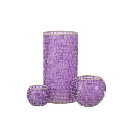 Jarrón cilíndrico de mosaicos de vidrio morado de 15x15x29 cm