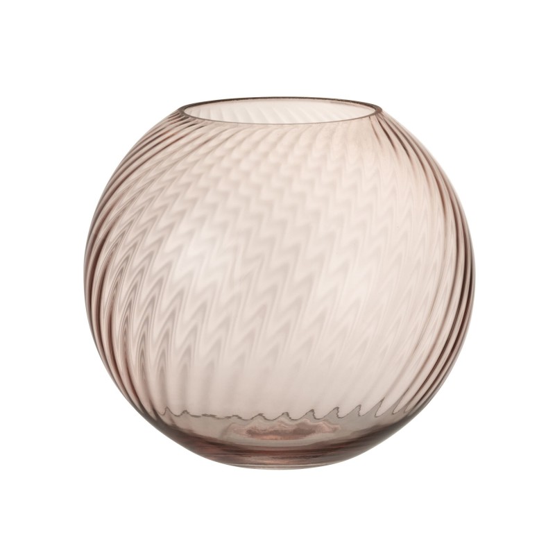 Vase rond cannelé en verre rose 20x20x18 cm Vase rond cannelé en verre rose 20x20x18 cm