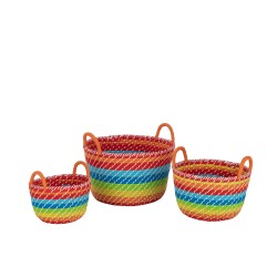 Set de 3 paniers arc-en-ciel en roseau/rotin/bambu multicolore 39x39x24 cm