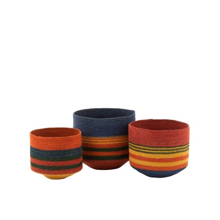 Set de paniers ronds en roseau/rotin/bambu multicolore 30x30x26 cm