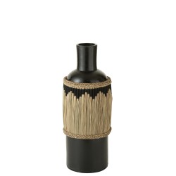 Vaso nero in ceramica con motivi terracotta/erba 28x28x75 cm