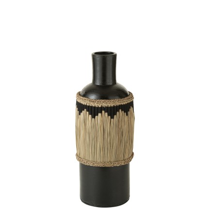 Vaso nero in ceramica con motivi terracotta/erba 28x28x75 cm