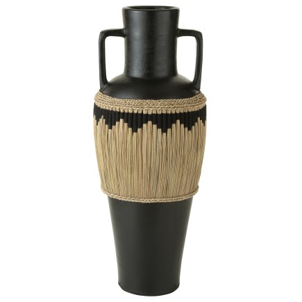 Vaso in ceramica nera con motivi e manici 43x43x100 cm