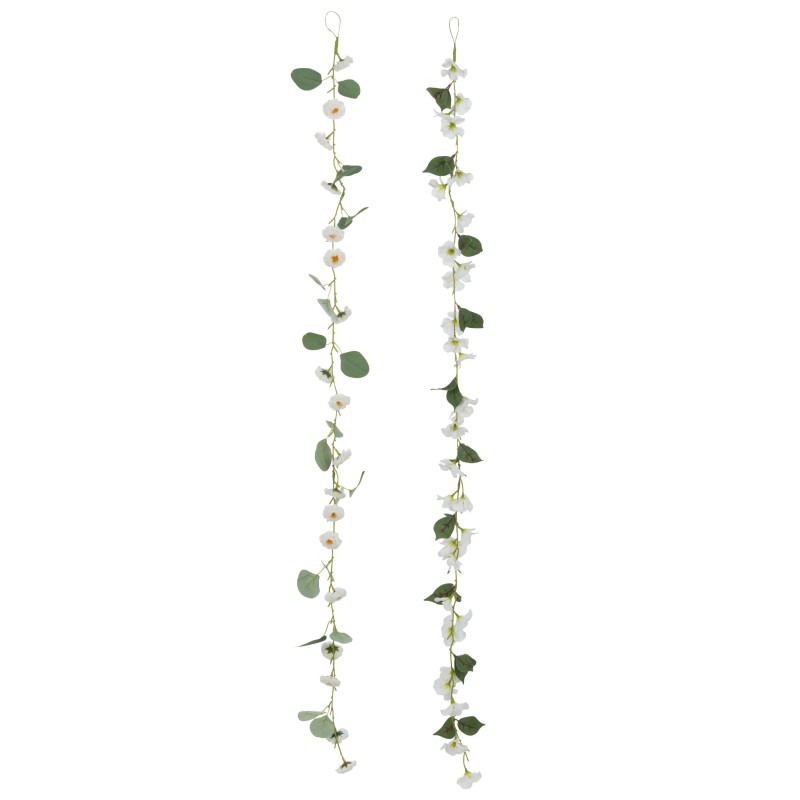 Guirlande fleurs et feuilles en plastique blanc 122x5x5 cm Guirlande fleurs et feuilles en plastique blanc 122x5x5 cm