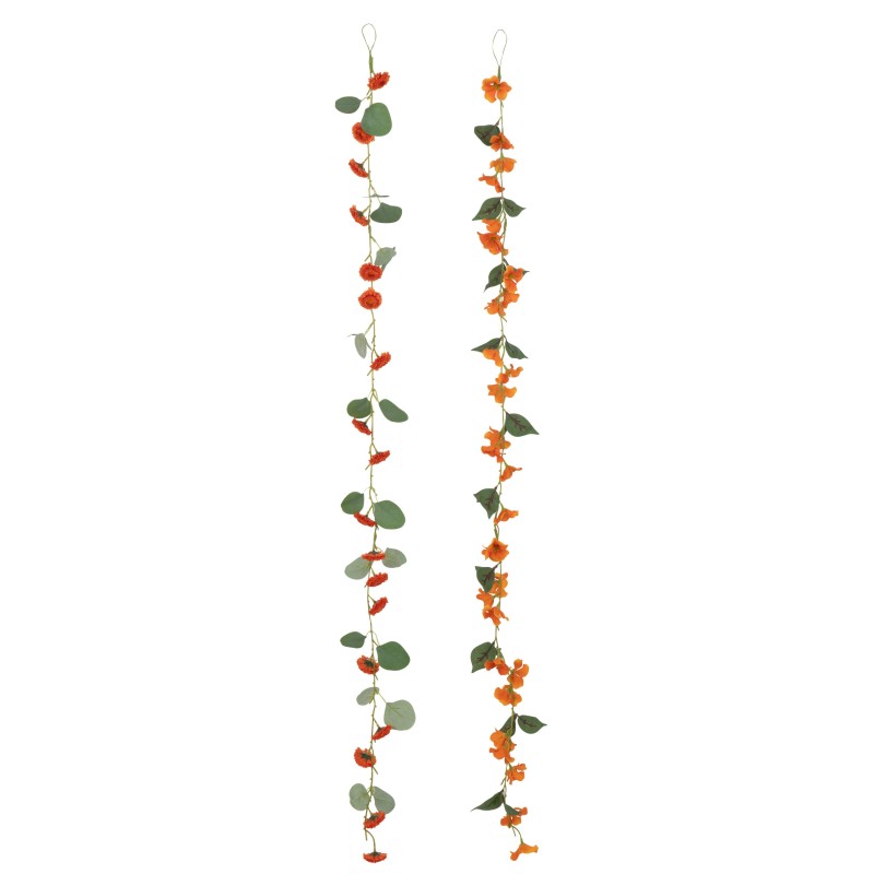 Guirlande fleurs + feuilles en plastique orange/vert 122x5x5 cm Guirlande fleurs + feuilles en plastique orange/vert 122x5x5 cm