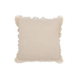 Coussin franges mousseline de coton en coton/lin/polyester beige 45x45x12 cm