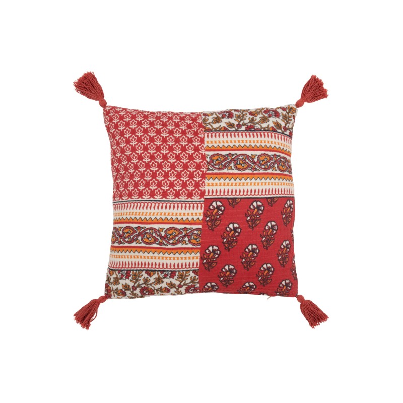 Coussin Fleurs+Floches en Coton Rouge 45x45x12 cm Coussin Fleurs+Floches en Coton Rouge 45x45x12 cm