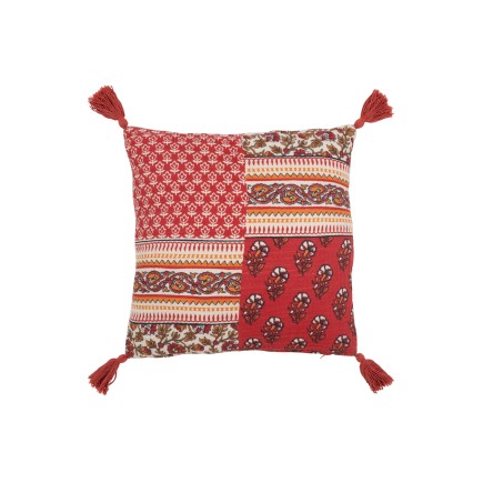 Coussin Fleurs+Floches en Coton Rouge 45x45x12 cm