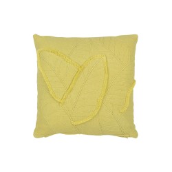 Coussin feuilles en coton/lin/polyester vert 45x45x15 cm