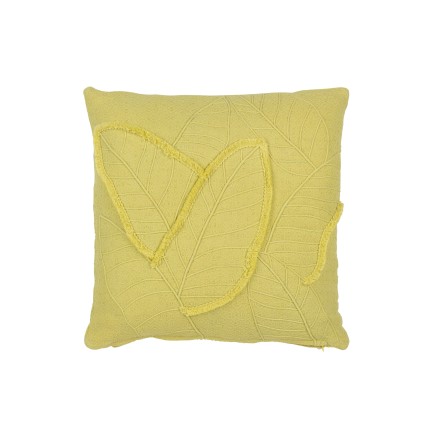 Coussin feuilles en coton/lin/polyester vert 45x45x15 cm