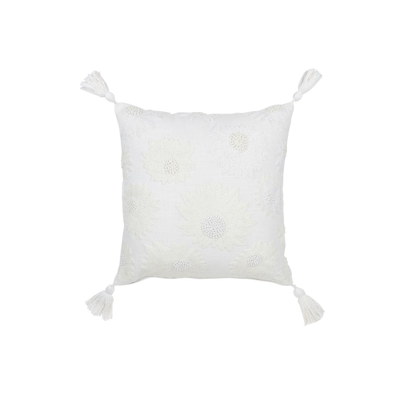 Coussin fleurs+floches en coton blanc 45x45x15 cm Coussin fleurs+floches en coton blanc 45x45x15 cm