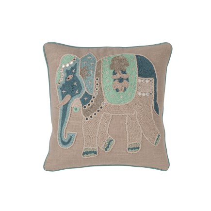 Coussin éléphant en coton gris/bleu 45x45x15 cm