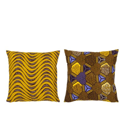 Coussin motifs courbes/ronds en tissu multicolore 45x45x15 cm (assortiment de 2)