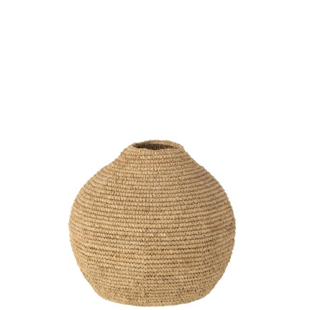 Jarrón redondo de fibras naturales beige 44x44x52 cm