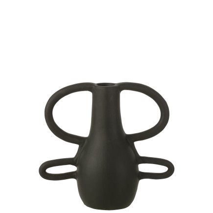 Vaso nero in terracotta con manici 17x33x36 cm