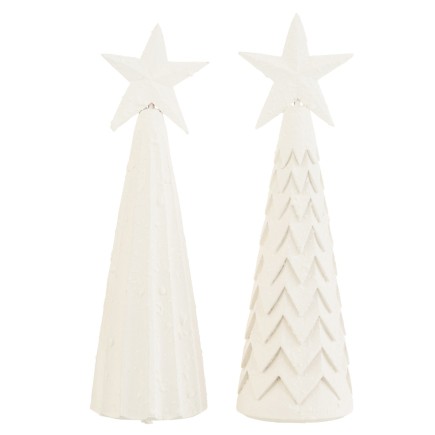 Conjunto de 2 árboles de Navidad decorativos de madera blanca de 9x9x33 cm