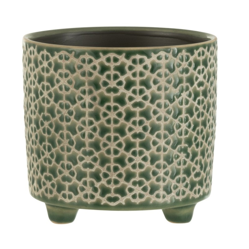 Cache-pot en céramique verte sur pieds 12x12x12cm