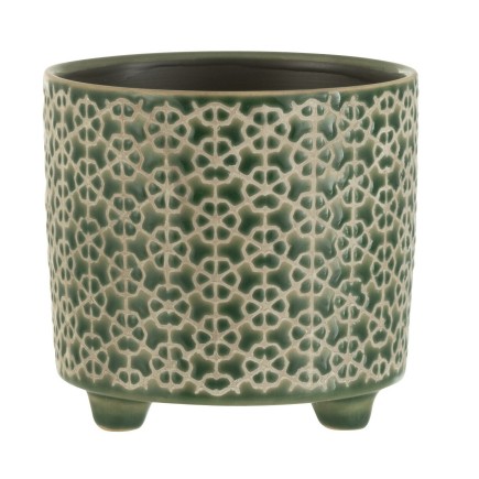 Cache-pot en céramique verte sur pieds 12x12x12cm