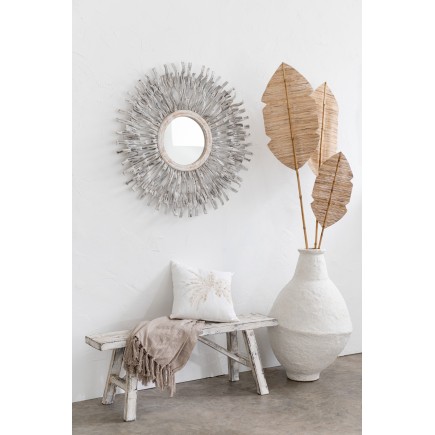 Miroir rond cadre en bois vieilli D100cm