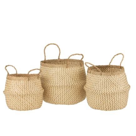 Set de 3 paniers empilables en raphia beige 35x35x17 cm