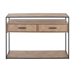 Console avec tiroirs en bois naturel et métal noir 120x40x80cm