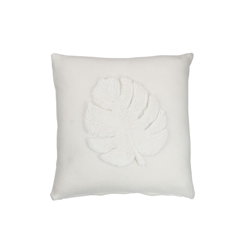 Coussin carré feuilles fines en polyester blanc 40x40cm Coussin carré feuilles fines en polyester blanc 40x40cm