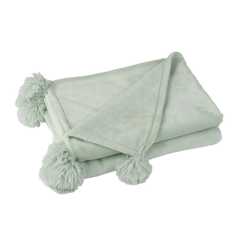 Coperta con pompon in poliestere verde chiaro 173x126 cm Coperta con pompon in poliestere verde chiaro 173x126 cm