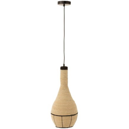 Lámpara de techo pera en junco natural/negro 24x24x56 cm
