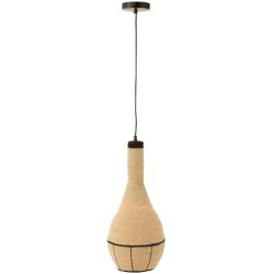 Lámpara de techo pera en junco natural/negro 24x24x56 cm
