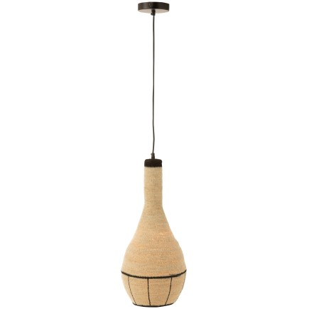 Lámpara de techo pera en junco natural/negro 24x24x56 cm