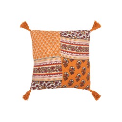 Coussin Fleurs+Floches en Coton Orange 45x45x12 cm