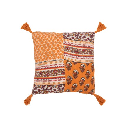 Coussin Fleurs+Floches en Coton Orange 45x45x12 cm