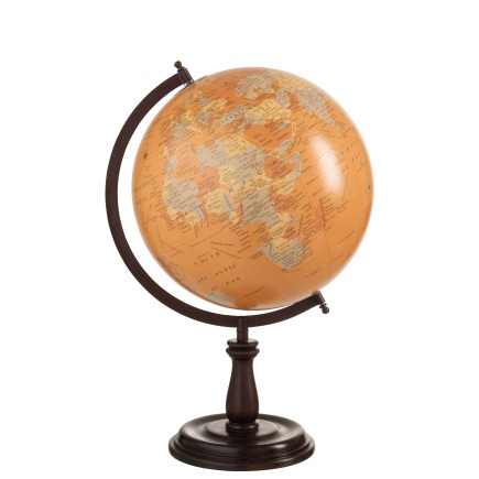 Mappemonde sur socle en bois noir - ocre 33x30x52 cm