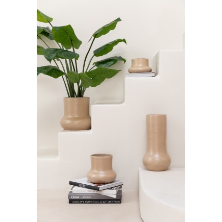 Cache-pot poterie en céramique beige 27x27x27 cm
