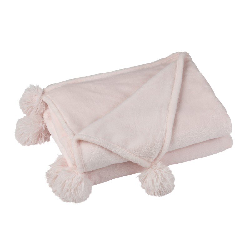 Plaid con pompon in poliestere rosa chiaro 176x128cm Plaid con pompon in poliestere rosa chiaro 176x128cm