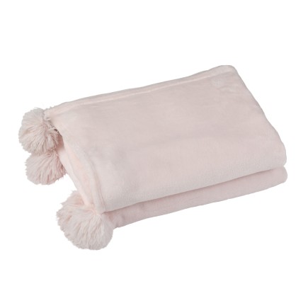 Plaid avec pompons en polyester rose clair 176x128cm