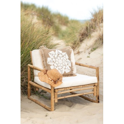 Coussin avec motif fleur en jute naturel L.49cm - Coussin d'extérieur