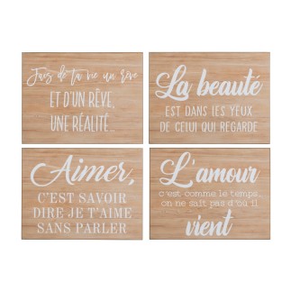 Set de 4 carteles escritos en madera beige 30x1.2x26.5 cm