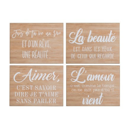 Set de 4 carteles escritos en madera beige 30x1.2x26.5 cm