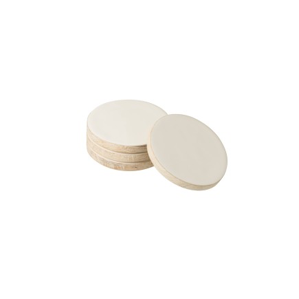 Lote de 4 posavasos de madera de mango blanco de 10 cm de diámetro