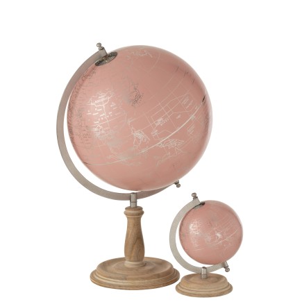 Mappemonde sur socle en bois rose 14x10x20 cm