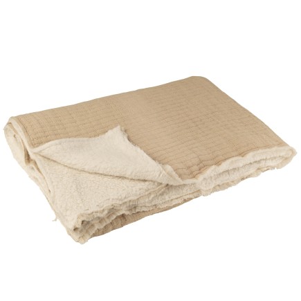 Plaid con bordi sfrangiati in poliestere beige 180x130cm