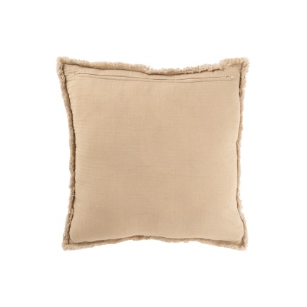 Cuscino quadrato, bordi sfrangiati, poliestere beige 50x50x12 cm