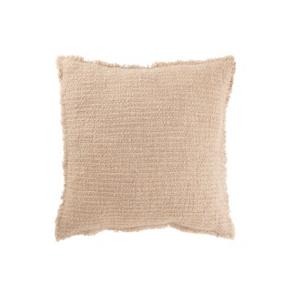 Cuscino quadrato, bordi sfrangiati, poliestere beige 50x50x12 cm