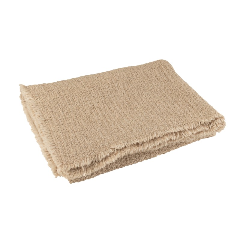 Plaid con bordi sfrangiati in poliestere beige 180x130cm